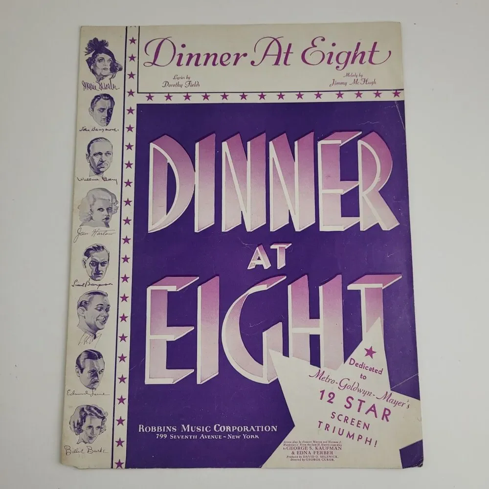 DINNER AT EIGHT sheet music 1933 Fields / McHugh Jean Harlow John Barrymore #SM4